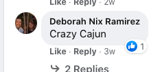 Facebook Comment about Crazy Cajun