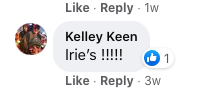 Facebook Comment about Irie's